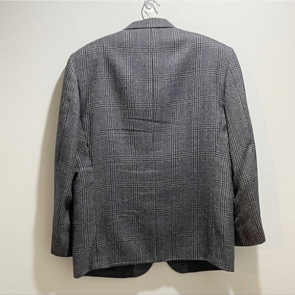 Vtg OSCAR DE LA RENTA Men’s Charcoal Houndstooth Plaid Sport Wool Coat Size 41S - Picture 2 of 10
